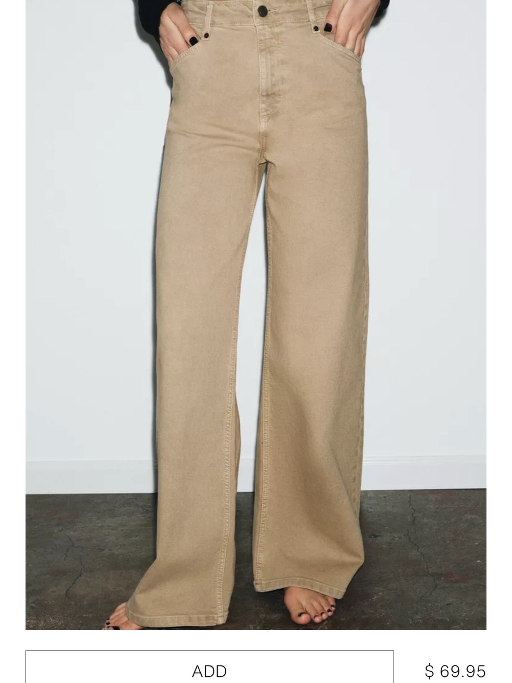 Zara Wide-Leg High-Rise Jeans in Sand